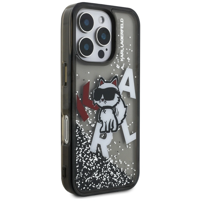 Karl Lagerfeld Liquid Glitter Choupette Logo Apple iPhone 16 Pro black