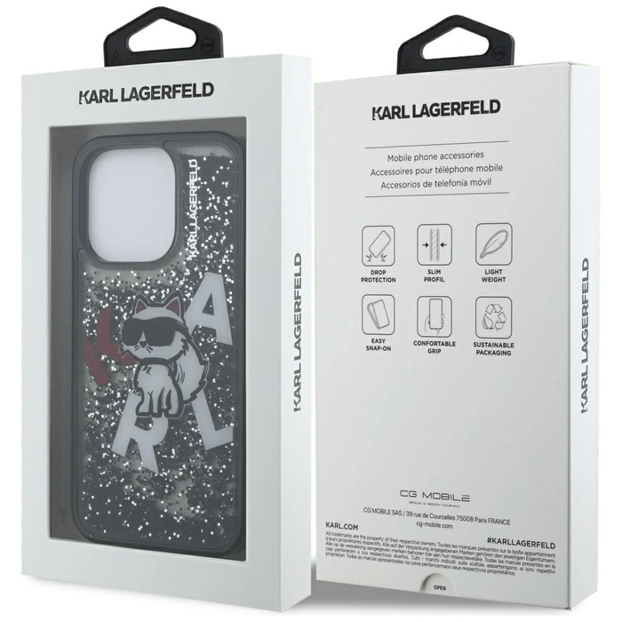 Karl Lagerfeld Liquid Glitter Choupette Logo Apple iPhone 16 Pro black