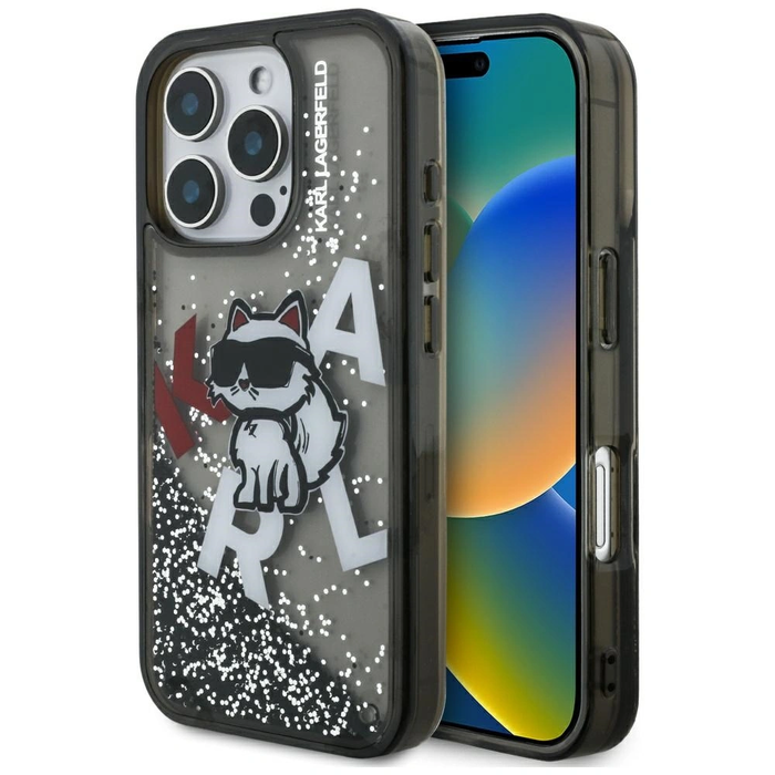 Karl Lagerfeld Liquid Glitter Choupette Logo Apple iPhone 16 Pro Max black