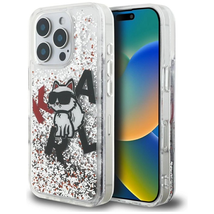 Karl Lagerfeld Liquid Glitter Choupette Logo Apple iPhone 16 Pro Max clear