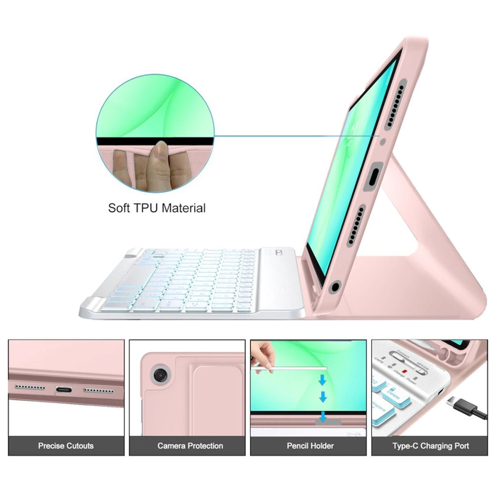 Tech-Protect SmartCase Pen + Keyboard Samsung Galaxy Tab A9+ / A11+ Plus 11.0 X210 / X215 / X216 / X230 / X235 / X236 Pink
