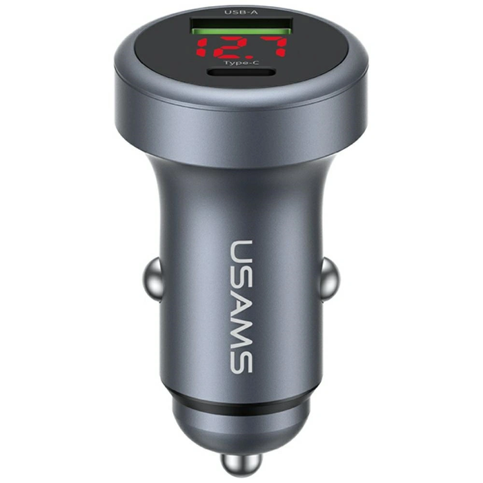 USAMS CC327 Car Charger Aluminium 45W USB-A USB-C tarnish