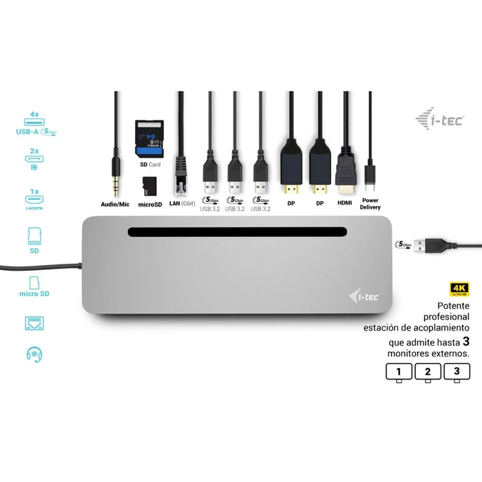 Docking Station i-tec C31FLAT2PDPRO Ασημί