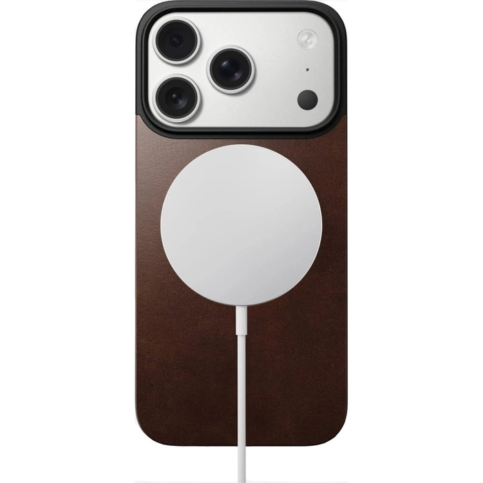 NOMAD Magnetic Leather Back Apple iPhone 17 Pro MagSafe, Horween leather (rustic brown)