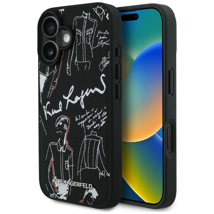 Karl Lagerfeld Grained Pattern & Logo MagSafe Apple iPhone 16 black