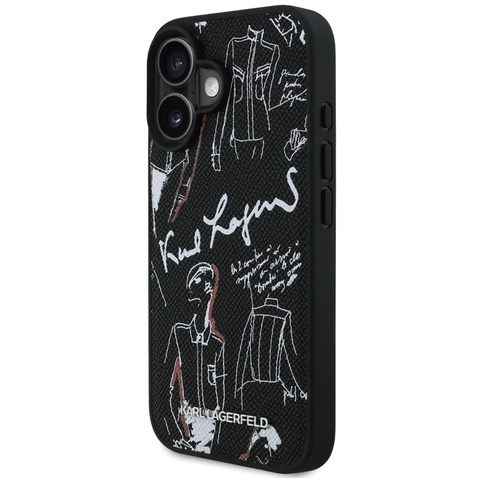 Karl Lagerfeld Grained Pattern & Logo MagSafe Apple iPhone 16 black