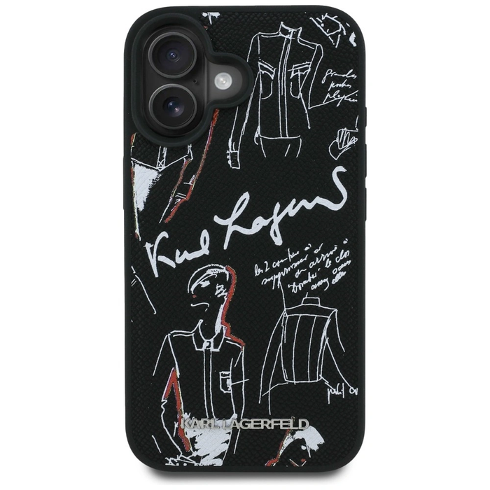 Karl Lagerfeld Grained Pattern & Logo MagSafe Apple iPhone 16 black