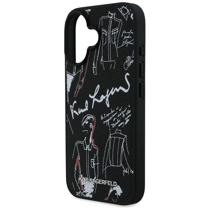 Karl Lagerfeld Grained Pattern & Logo MagSafe Apple iPhone 16 black