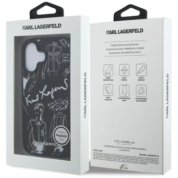 Karl Lagerfeld Grained Pattern & Logo MagSafe Apple iPhone 16 black