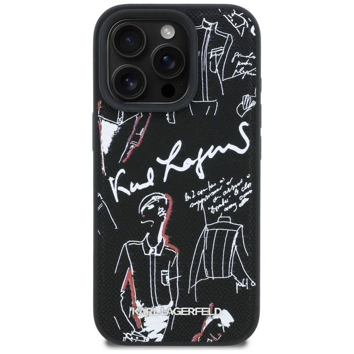 Karl Lagerfeld Grained Pattern & Logo MagSafe Apple iPhone 16 Pro black