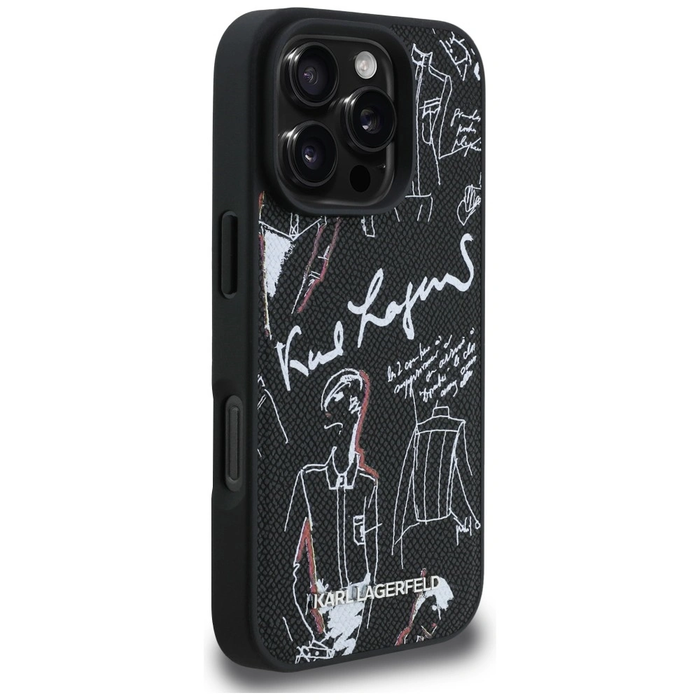 Karl Lagerfeld Grained Pattern & Logo MagSafe Apple iPhone 16 Pro black