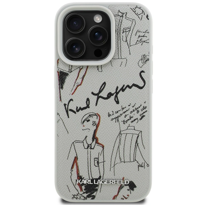 Karl Lagerfeld Grained Pattern & Logo MagSafe Apple iPhone 16 Pro Max gray