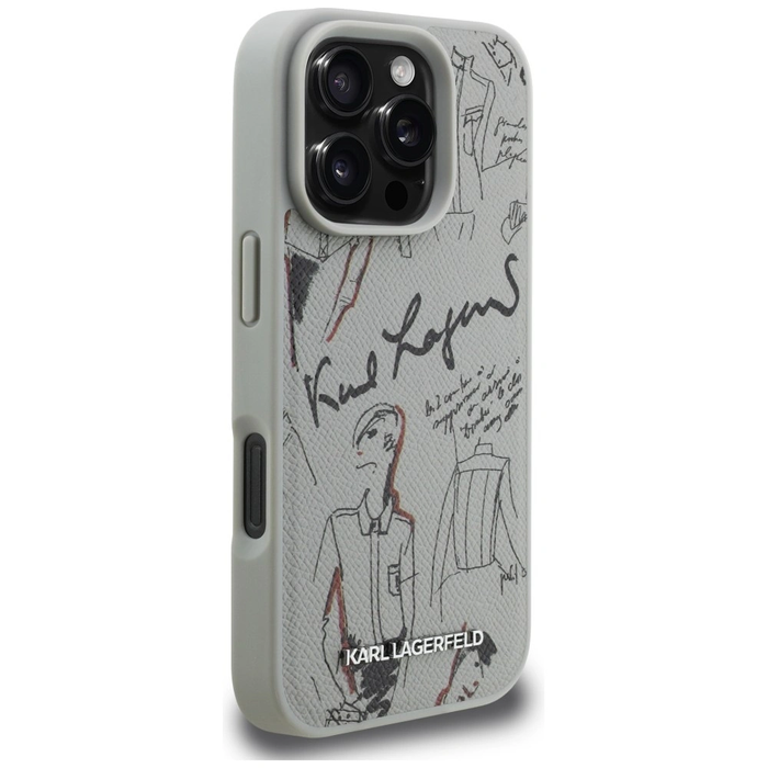 Karl Lagerfeld Grained Pattern & Logo MagSafe Apple iPhone 16 Pro Max gray