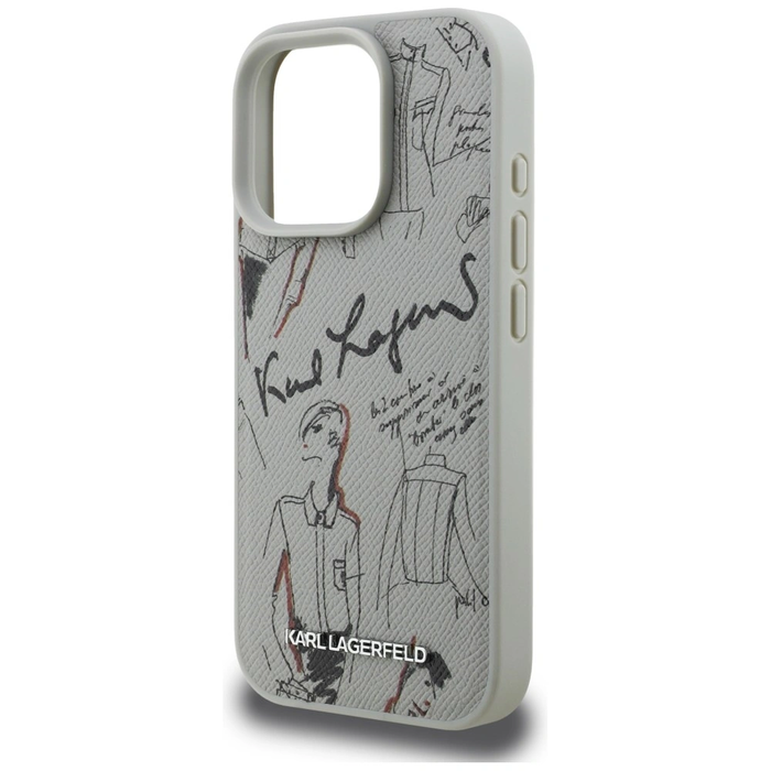 Karl Lagerfeld Grained Pattern & Logo MagSafe Apple iPhone 16 Pro Max gray