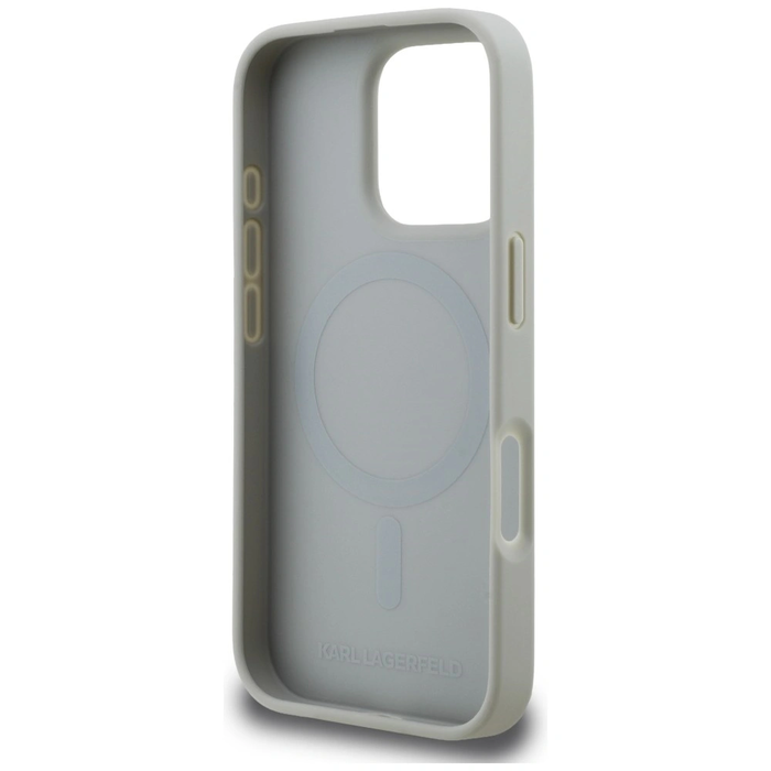 Karl Lagerfeld Grained Pattern & Logo MagSafe Apple iPhone 16 Pro Max gray