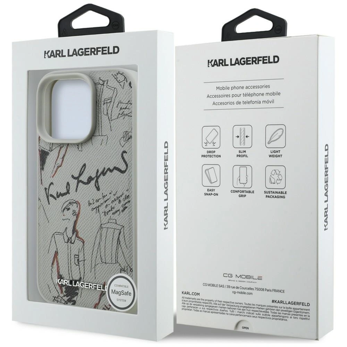 Karl Lagerfeld Grained Pattern & Logo MagSafe Apple iPhone 16 Pro Max gray