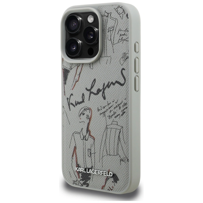 Karl Lagerfeld Grained Pattern & Logo MagSafe Apple iPhone 16 Pro gray