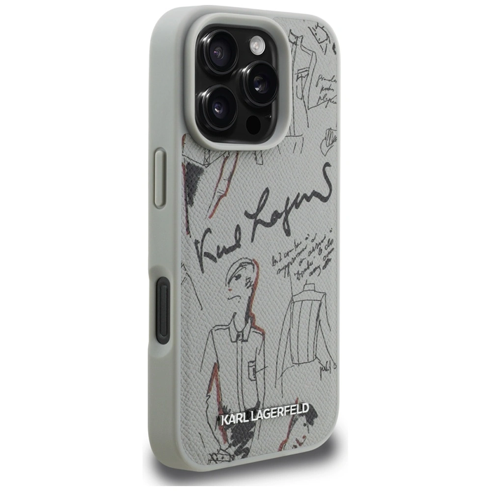 Karl Lagerfeld Grained Pattern & Logo MagSafe Apple iPhone 16 Pro gray