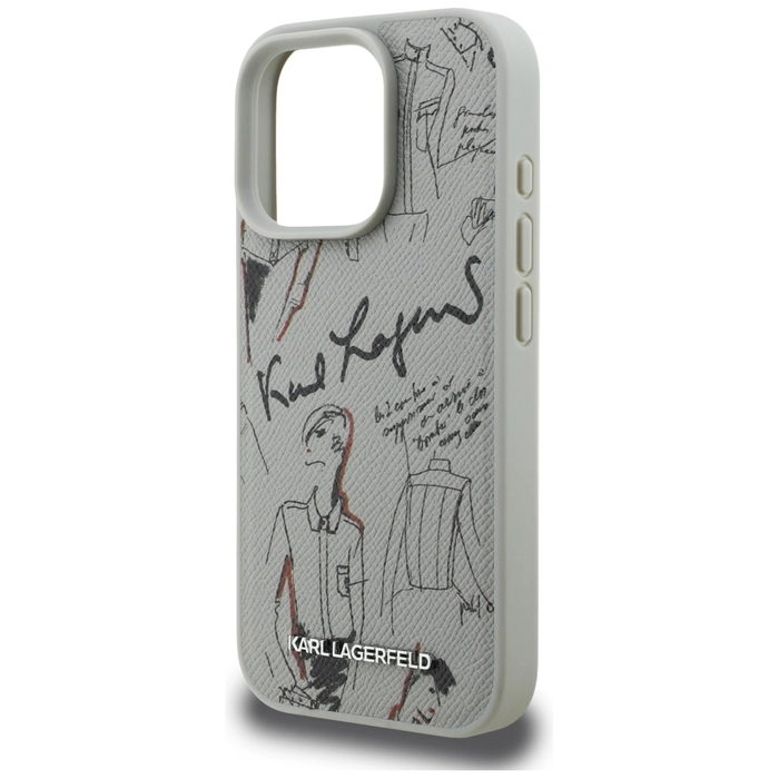 Karl Lagerfeld Grained Pattern & Logo MagSafe Apple iPhone 16 Pro gray