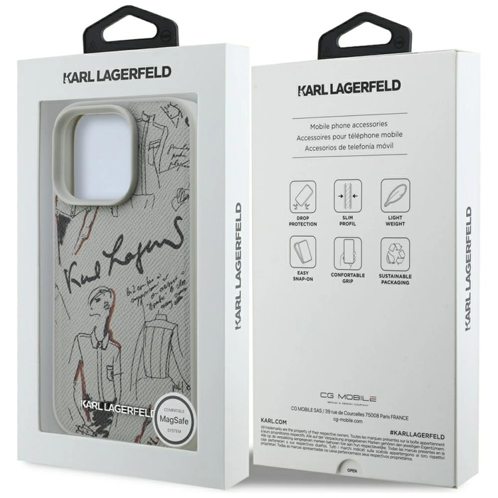 Karl Lagerfeld Grained Pattern & Logo MagSafe Apple iPhone 16 Pro gray