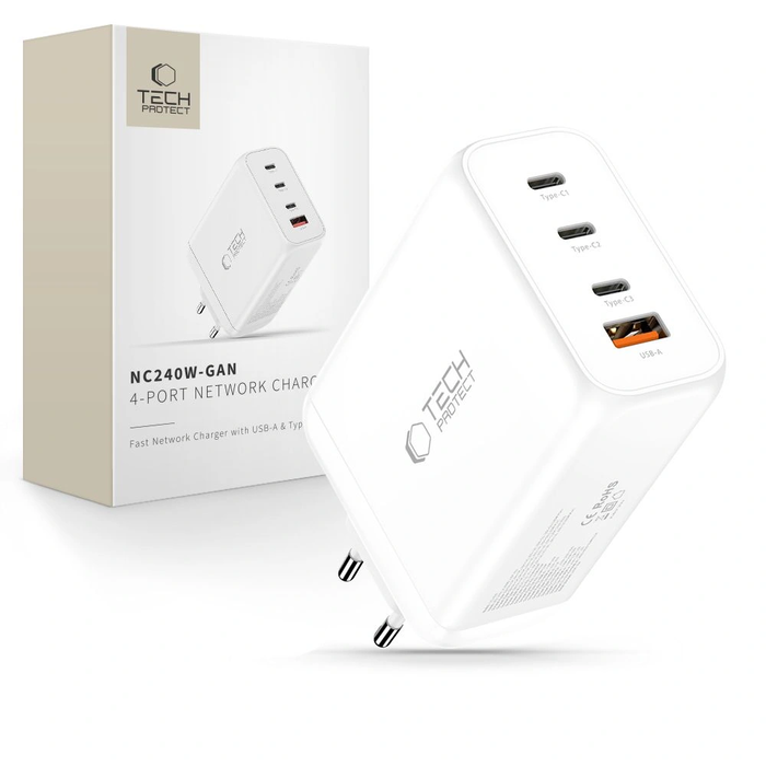 Tech-Protect NC240W-GAN 4-port Network Charger PD 240W / QC3.0 White