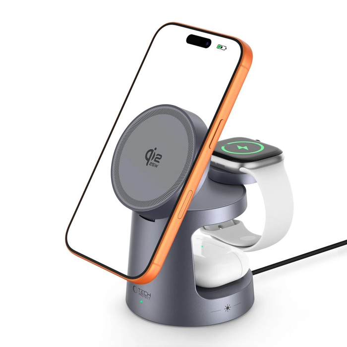 Tech-Protect QI2.2-25W-A48 3in1 Magnetic MagSafe Wireless Charger Dark Grey