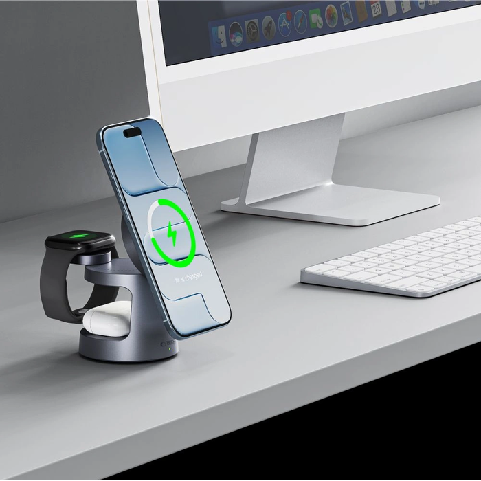 Tech-Protect QI2.2-25W-A48 3in1 Magnetic MagSafe Wireless Charger Dark Grey