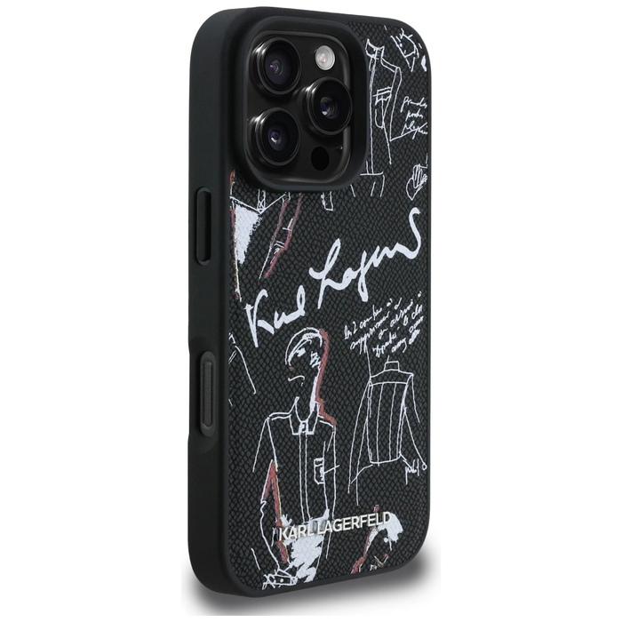 Karl Lagerfeld Grained Pattern & Logo MagSafe Apple iPhone 16 Pro Max black