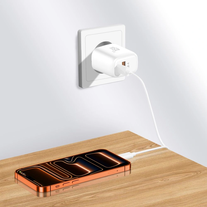 Wall charger Tech-Protect NCA45W-GAN USB-A, USB-C Network Charger PD 45W / QC3.0 + USB-C Cable White