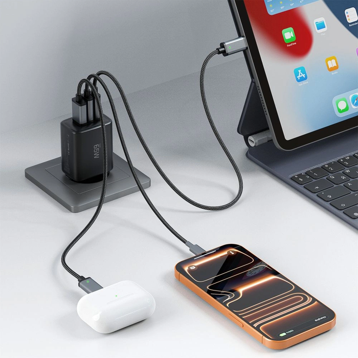 Wall charger Tech-Protect NCA65W-GAN USB-A, 2xUSB-C Network Charger PD 65W / QC3.0 Black
