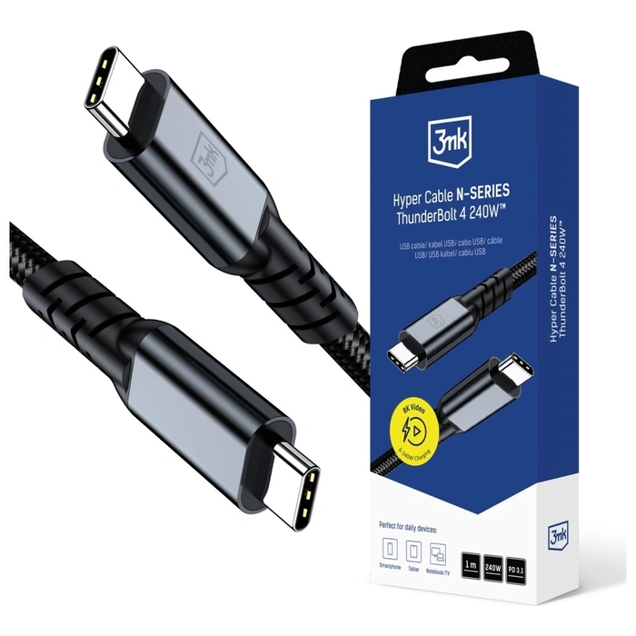 3MK Hyper Cable N-SERIES USB-C Thunderbolt 4 1m 48V/5A 40Gb/s 240W 8K60Hz black