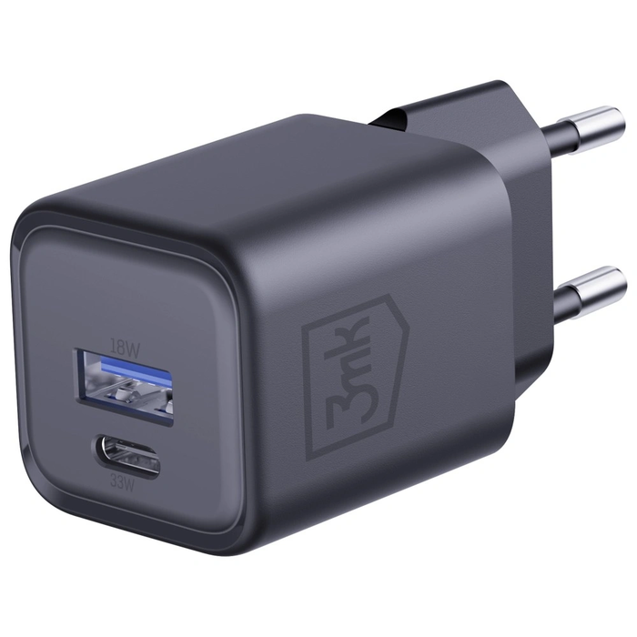 3MK Hyper Charger PD 33W GaN QC4+ PPS AFC FCP SCP USB-A + USB-C black wall charger