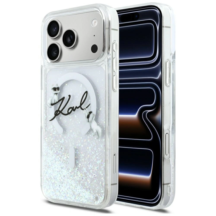 Karl Lagerfeld Liquid Glitter Karl Script Logo MagSafe Apple iPhone 17 Pro Max clear