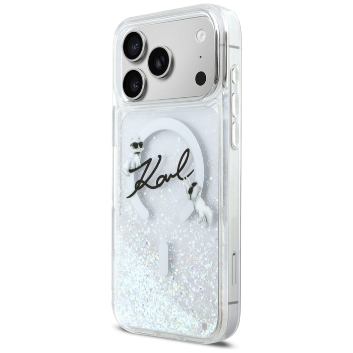 Karl Lagerfeld Liquid Glitter Karl Script Logo MagSafe Apple iPhone 17 Pro Max clear