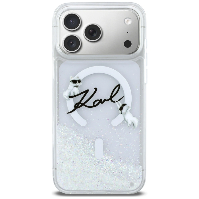 Karl Lagerfeld Liquid Glitter Karl Script Logo MagSafe Apple iPhone 17 Pro Max clear