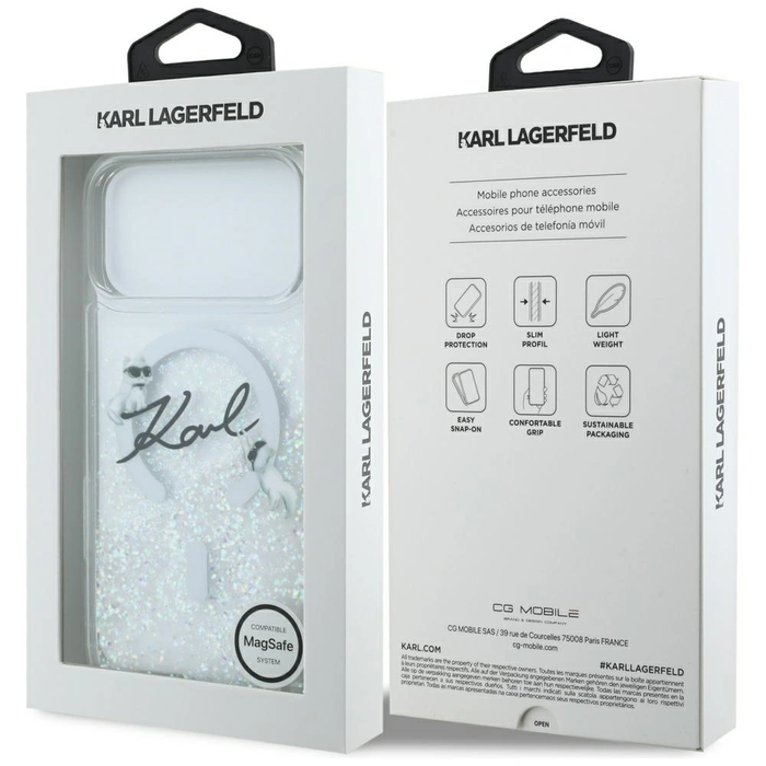 Karl Lagerfeld Liquid Glitter Karl Script Logo MagSafe Apple iPhone 17 Pro Max clear