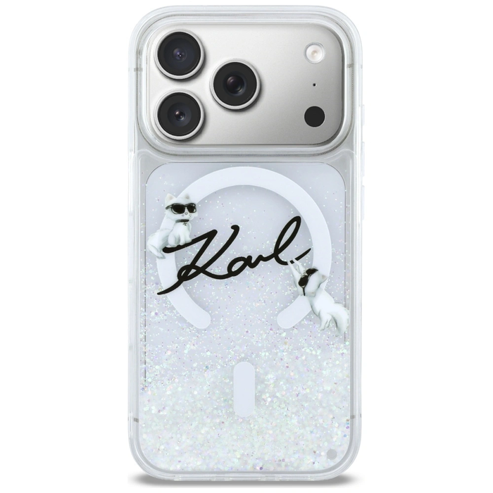 Karl Lagerfeld Liquid Glitter Karl Script Logo MagSafe Apple iPhone 17 Pro clear