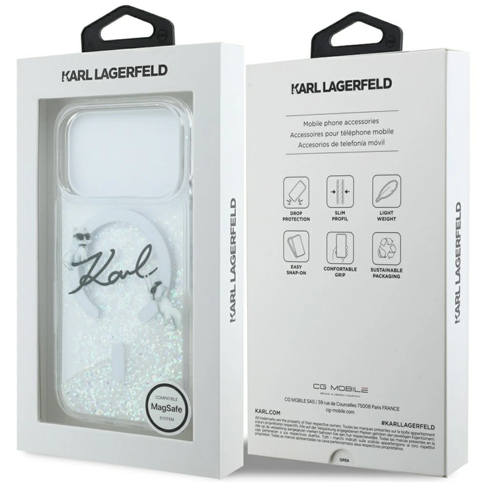 Karl Lagerfeld Liquid Glitter Karl Script Logo MagSafe Apple iPhone 17 Pro clear