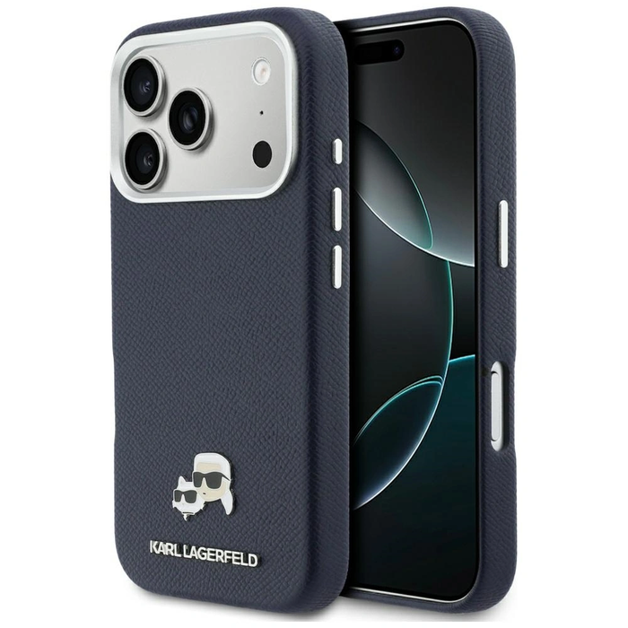 Karl Lagerfeld Karl & Choupette Head Pins Saffiano MagSafe Apple iPhone 17 Pro blue
