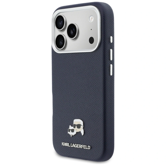 Karl Lagerfeld Karl & Choupette Head Pins Saffiano MagSafe Apple iPhone 17 Pro blue