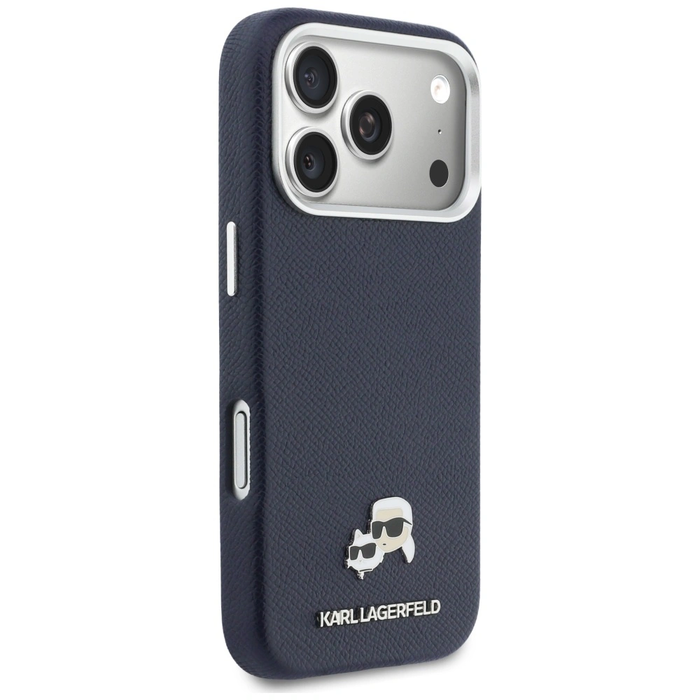 Karl Lagerfeld Karl & Choupette Head Pins Saffiano MagSafe Apple iPhone 17 Pro blue