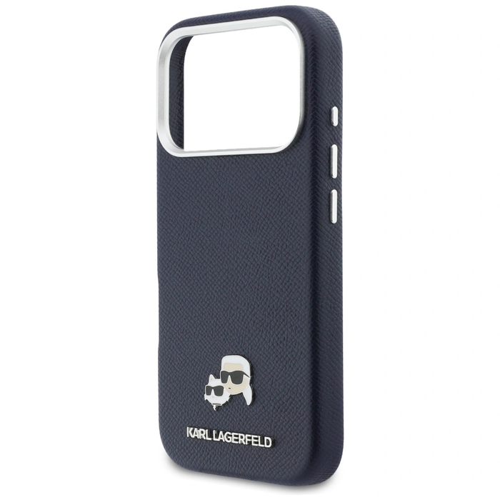 Karl Lagerfeld Karl & Choupette Head Pins Saffiano MagSafe Apple iPhone 17 Pro blue
