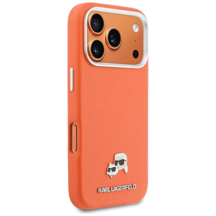 Karl Lagerfeld Karl & Choupette Head Pins Saffiano MagSafe Apple iPhone 17 Pro orange