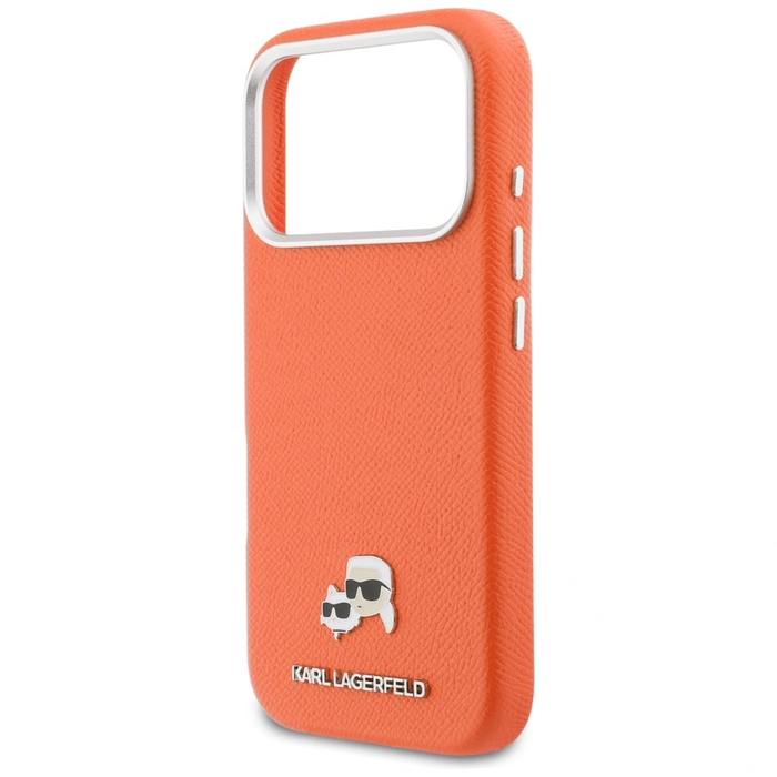 Karl Lagerfeld Karl & Choupette Head Pins Saffiano MagSafe Apple iPhone 17 Pro orange