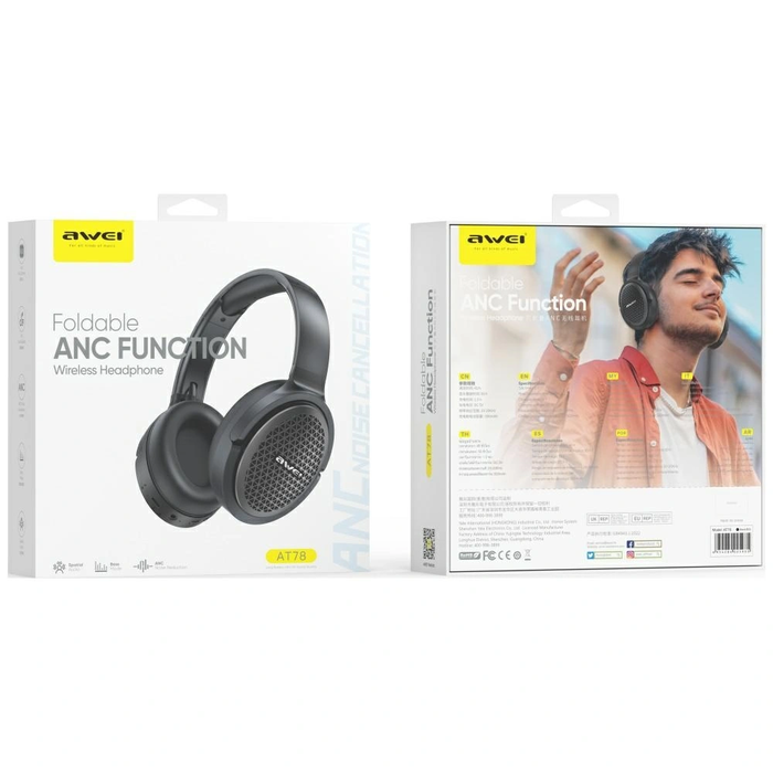 AWEI AT78 ANC Wireless Over-Ear Headphones Bluetooth 6.0 Black