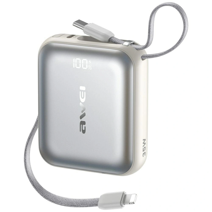 Awei AS-181 Power Bank 10000mAh 35W USB-C + Lightning / USB-C Cables Silver