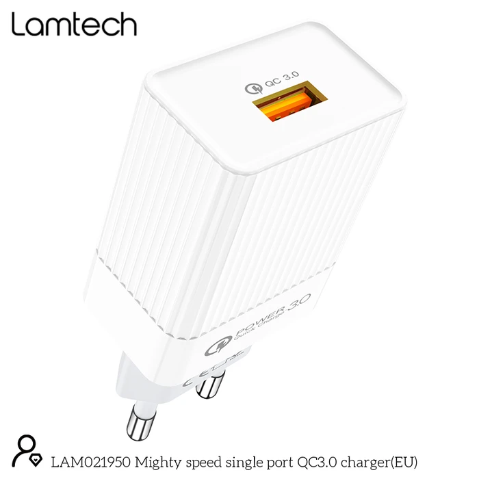 Φορτιστής Πρίζας Lamtech Quick Charger USB3.0 18W WHITE
