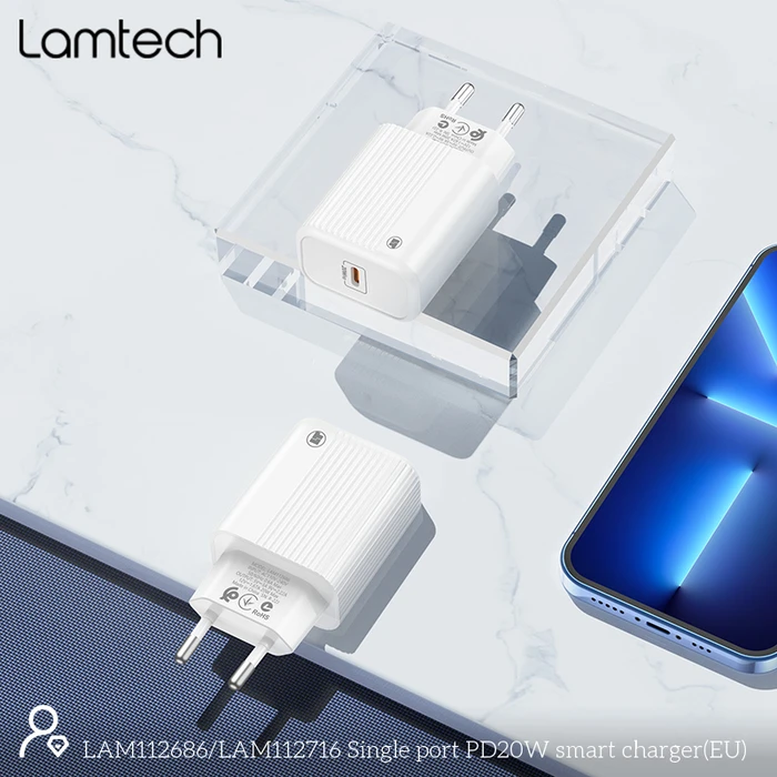 Φορτιστής Πρίζας Lamtech FAST Charger Type-C PD20W WHITE