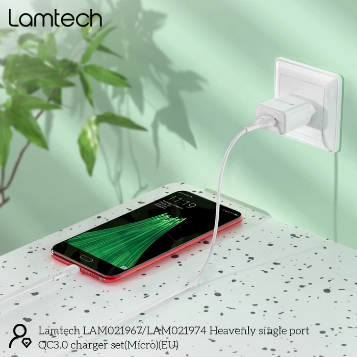 Φορτιστής Πρίζας Lamtech Quick Charger USB3.0 18W With Micro USB 1M WHITE