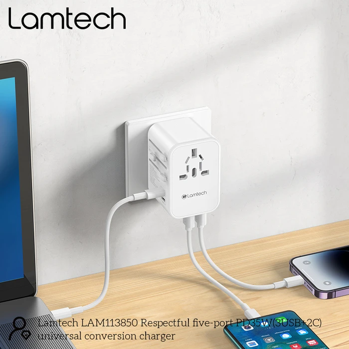 Αντάπτορας Πρίζας Lamtech Universal Travel with 3xUSB + 2xTYPE-C OUTPUTS 35W